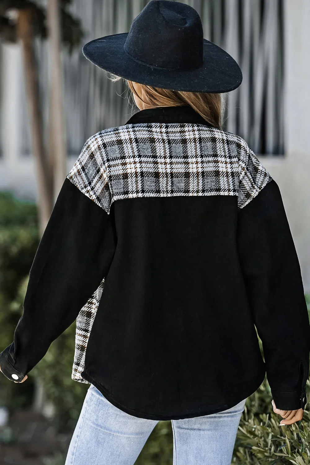 Plaid Pocketed Button Up Denim Jacket, image 5
