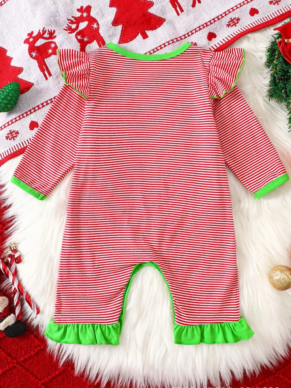 Children's Christmas-Themed Striped Snapped Legs Jumpsuit, image 7