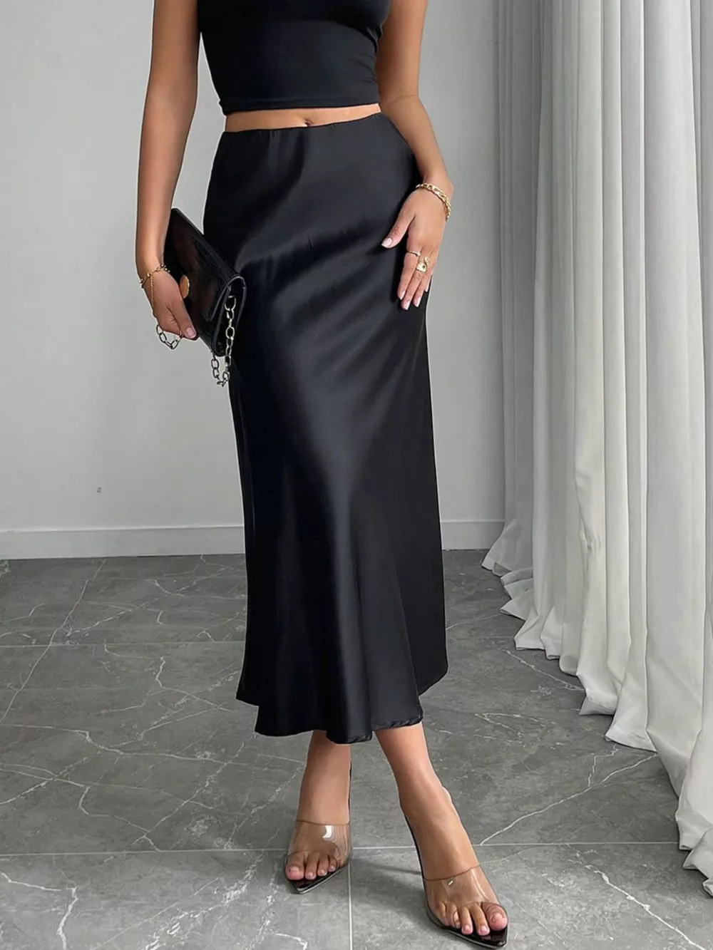 Satin Midi Skirt, image 4