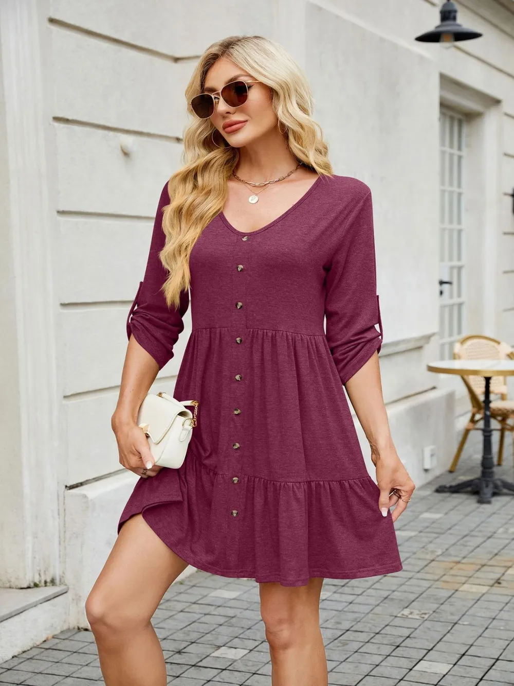 Tiered Ruched V-Neck Mini Dress, image 6