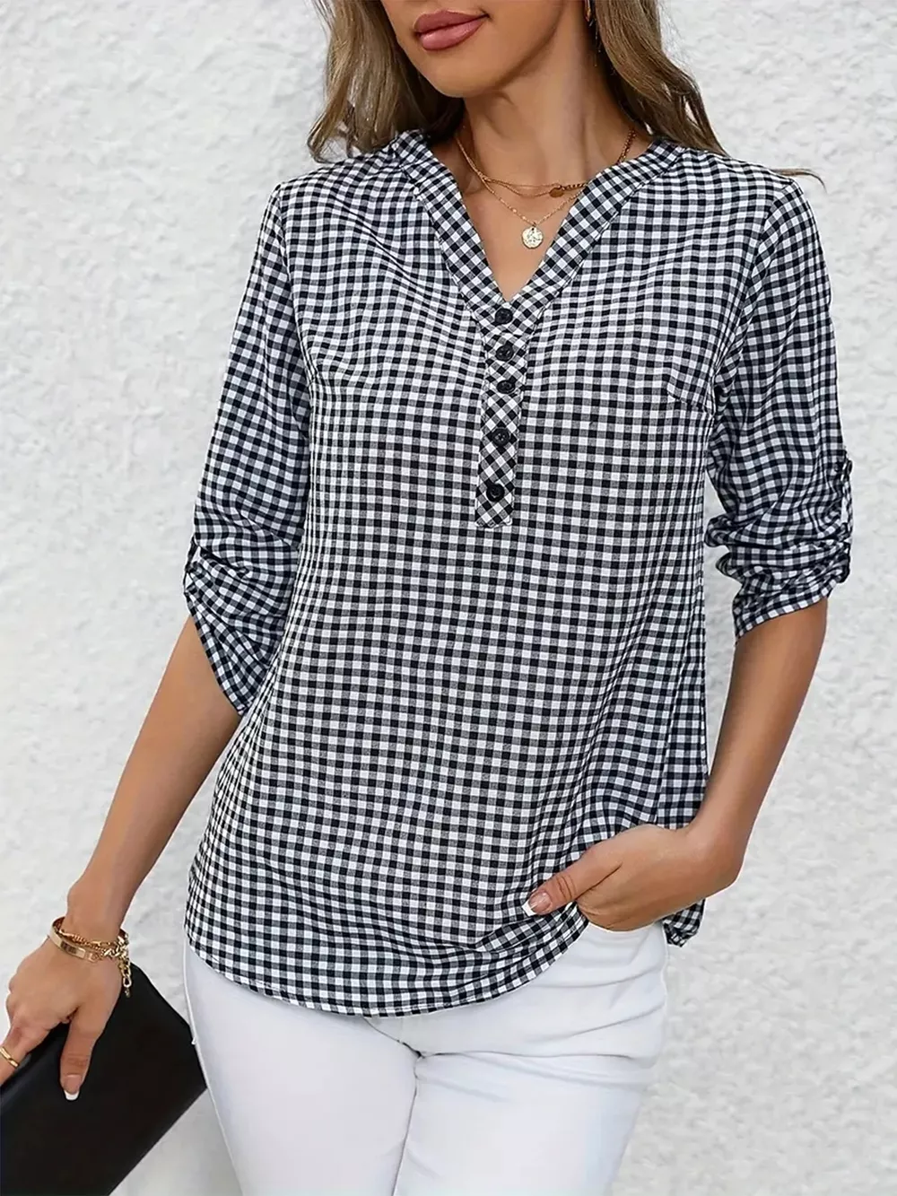 Gingham Button Detail Blouse, image 4