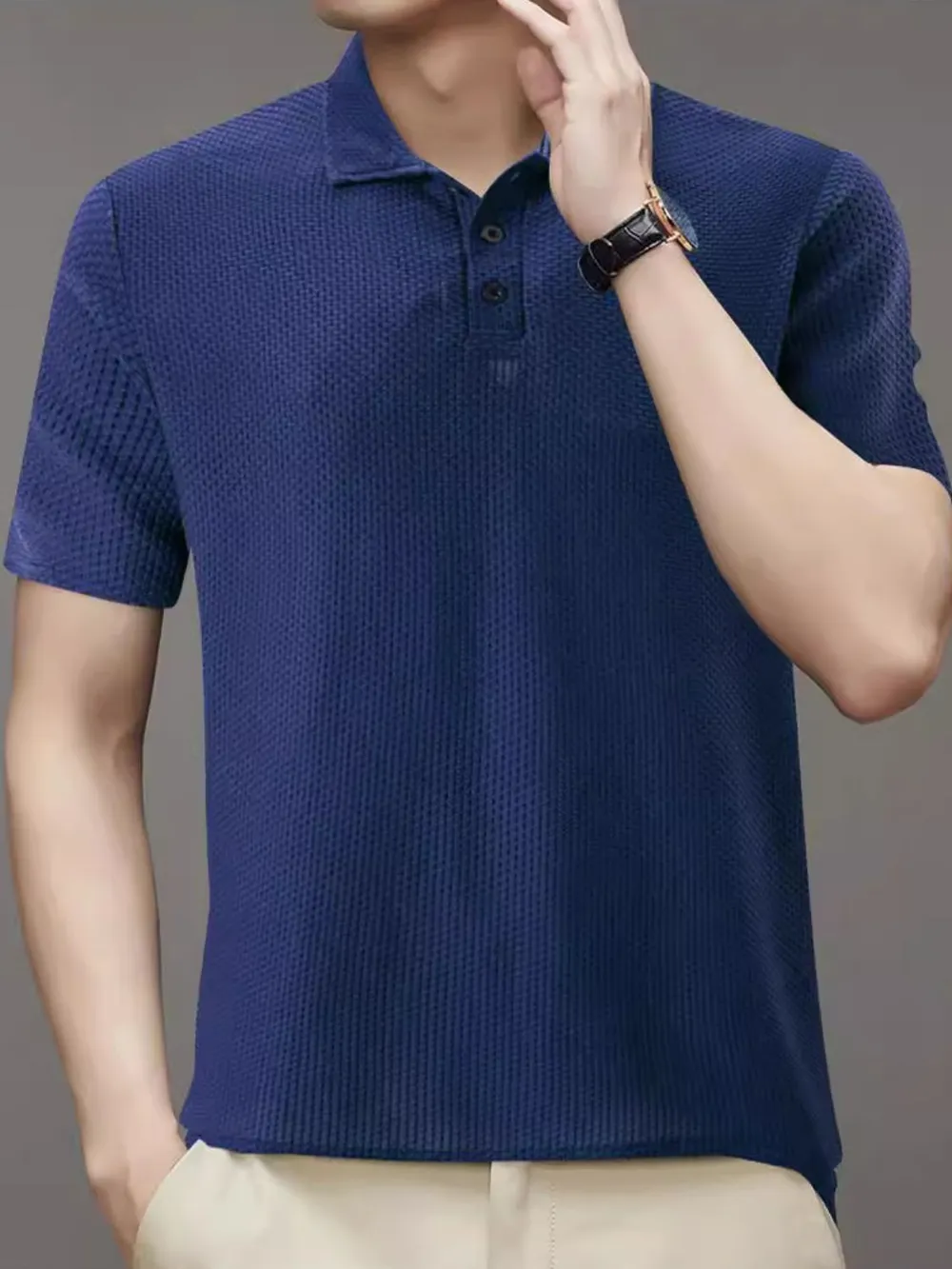Men's Full Size Button Detail Short Sleeve Polo Plus Size, image 5