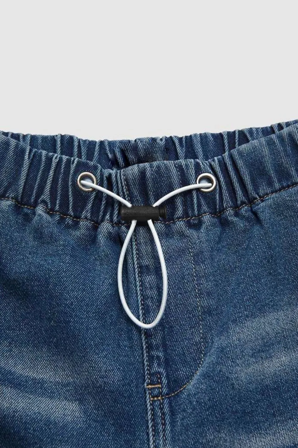 Drawstring Waist Wide Leg Shirred Jeans, image 5