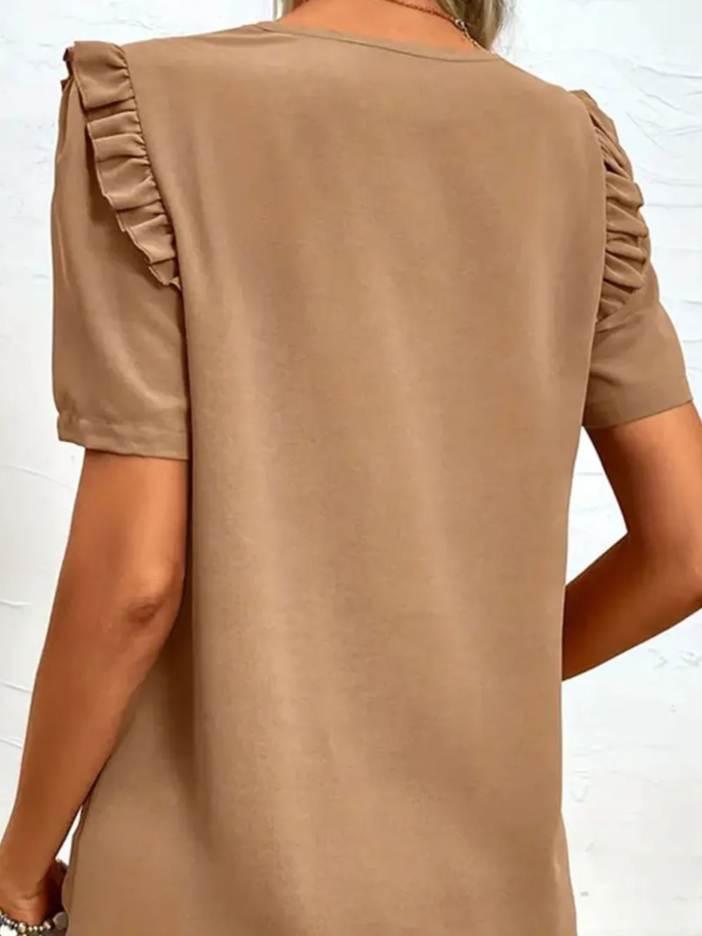 Ruffled V-Neck Short Sleeve Blouse, image 2