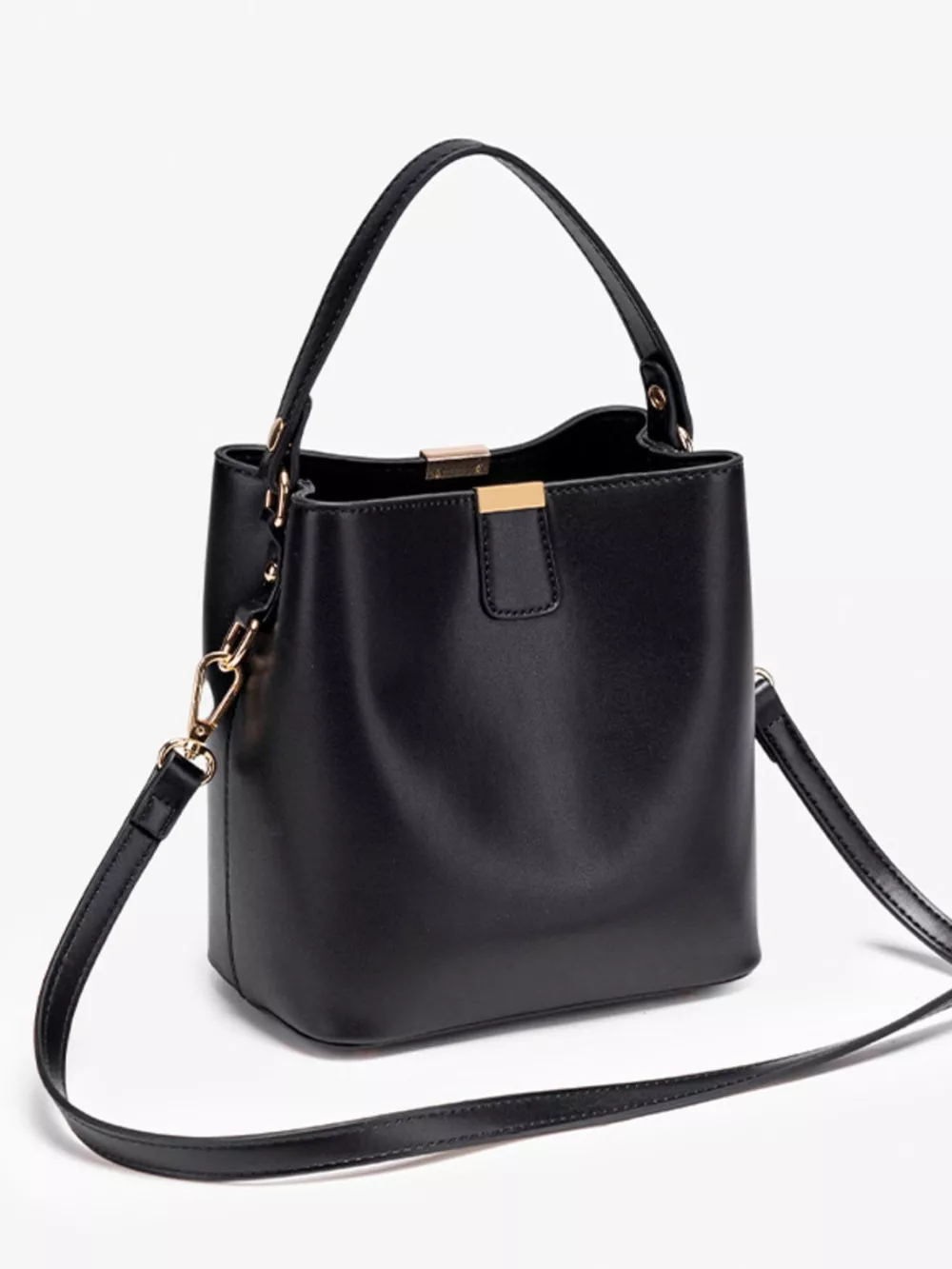 PU Leather Bucket Crossbody Bag with Gold-Tone Hardware, image 6