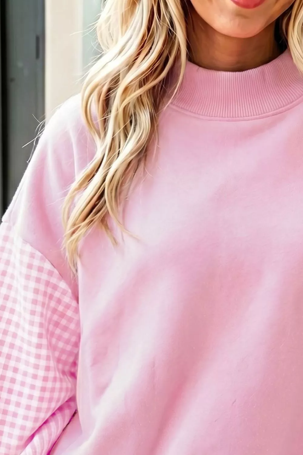 Plaid Sleeve Colorblock Loose Tunic Sweatshirt, image 6
