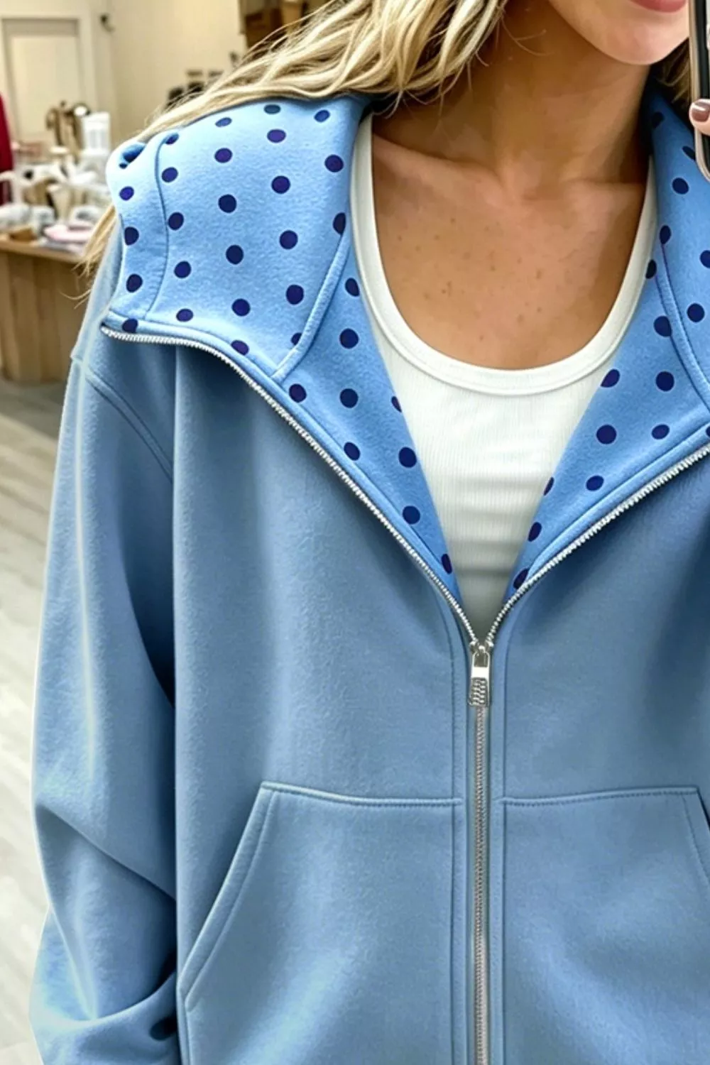 Polka Dot Lined Zip-Up Hoodie, image 3