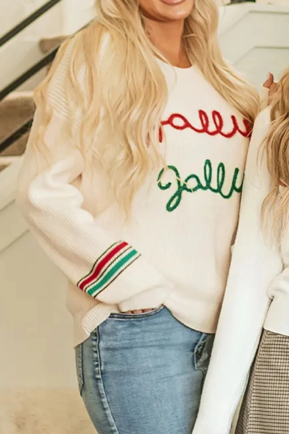 Letter Round Neck Long Sleeve Sweater, image 5