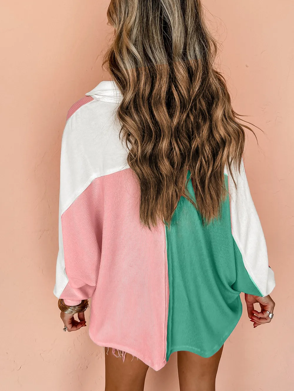 Color Block Button Front Collared Neck Sweatshirt, image 3
