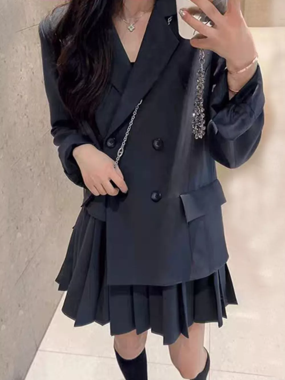 Plus Size Asymmetrical Pleated Blazer Dress, image 3