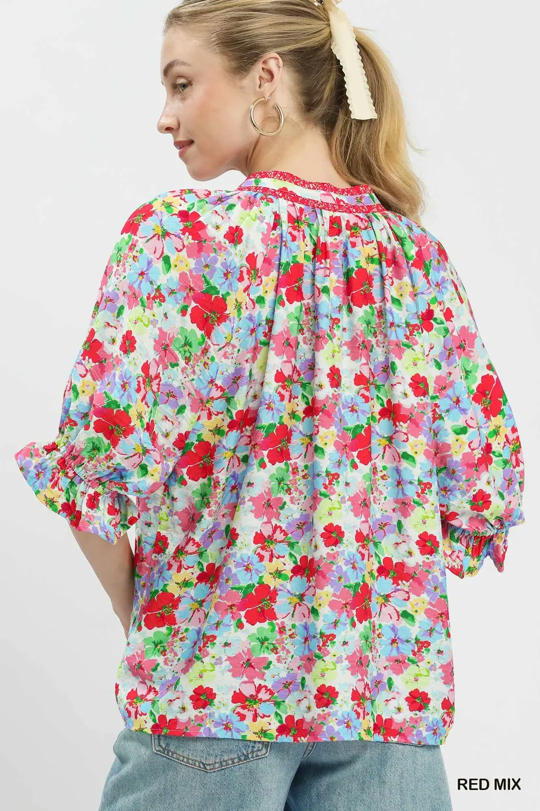 Mix Floral Print Ruffle Top, image 3
