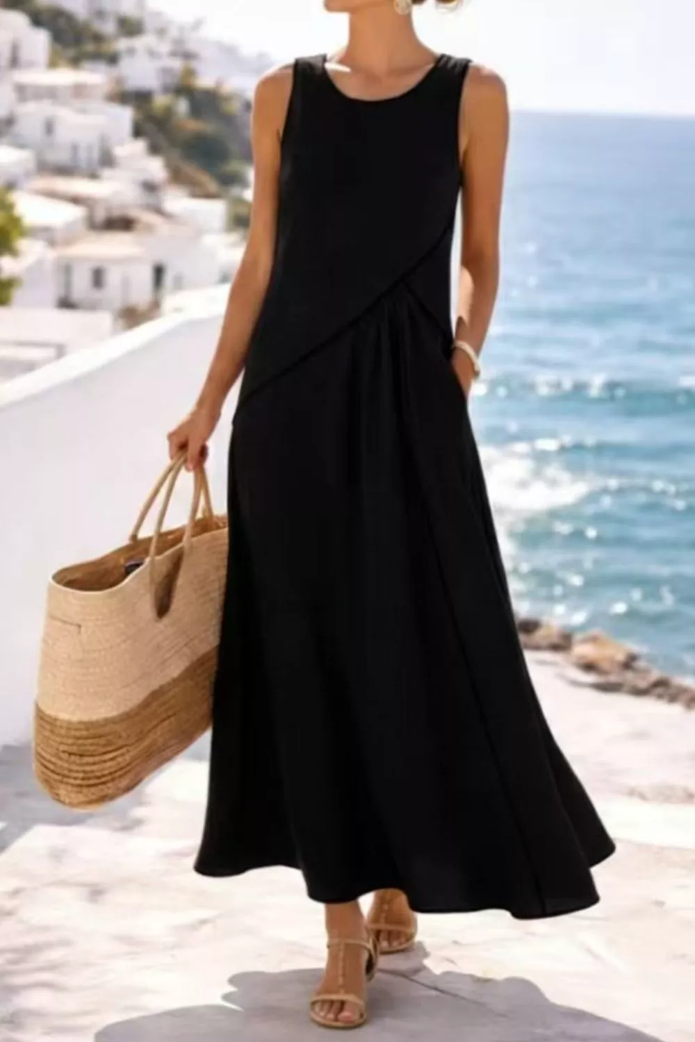 Sleeveless Casual Maxi Dress with Contrast Trim, image 10