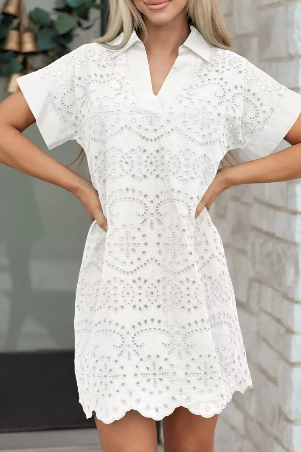 Solid Color Eyelet Embroidered T Shirt Mini Dress, image 4