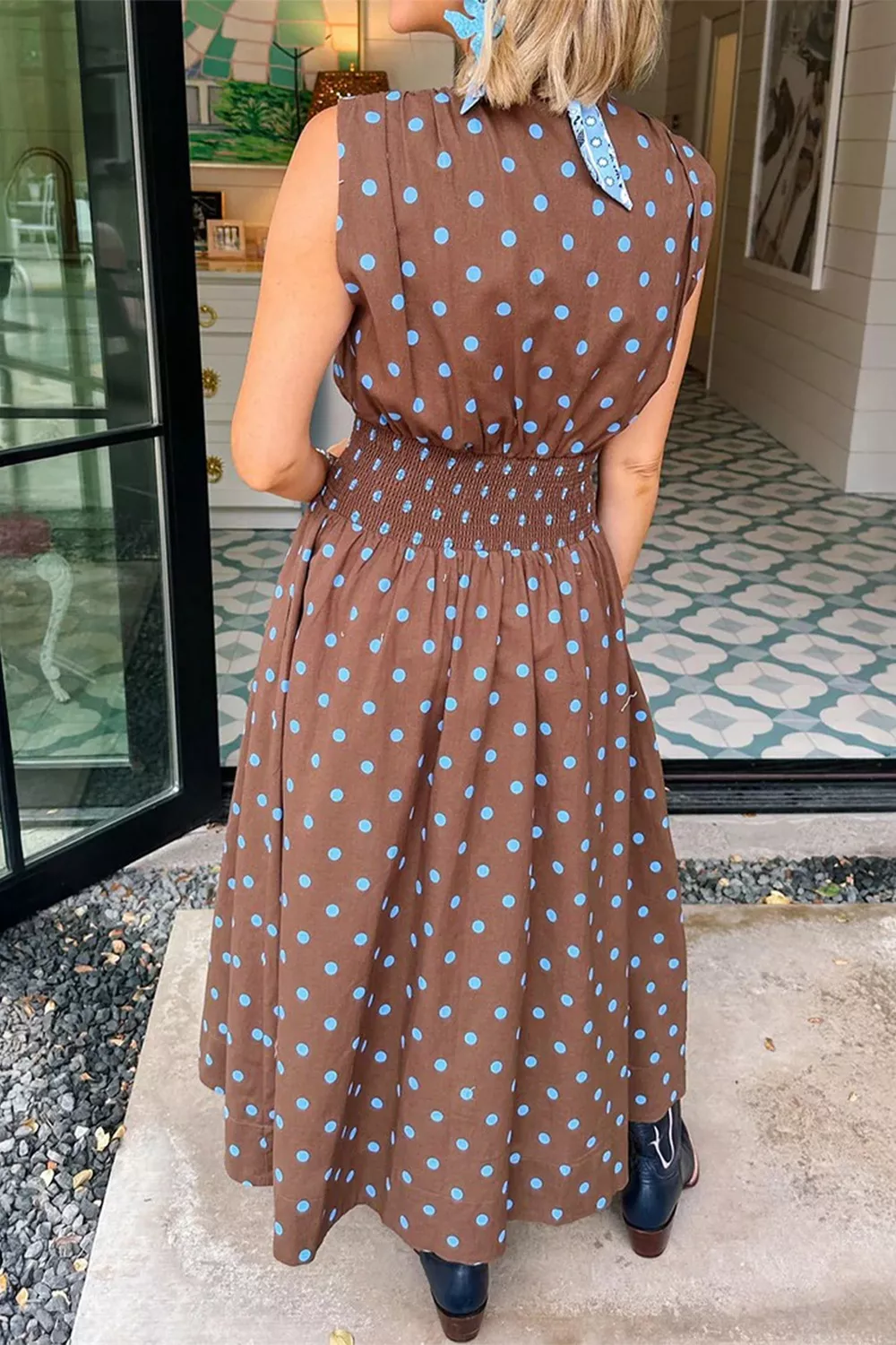 Polka Dot Zipper Front Midi Dress, image 3