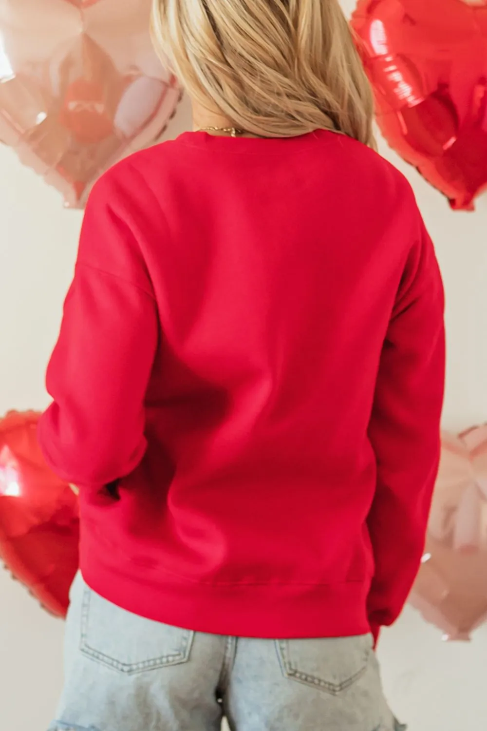 Valentine’s Day Sequin Bow Heart Round Neck Sweatshirt, image 3