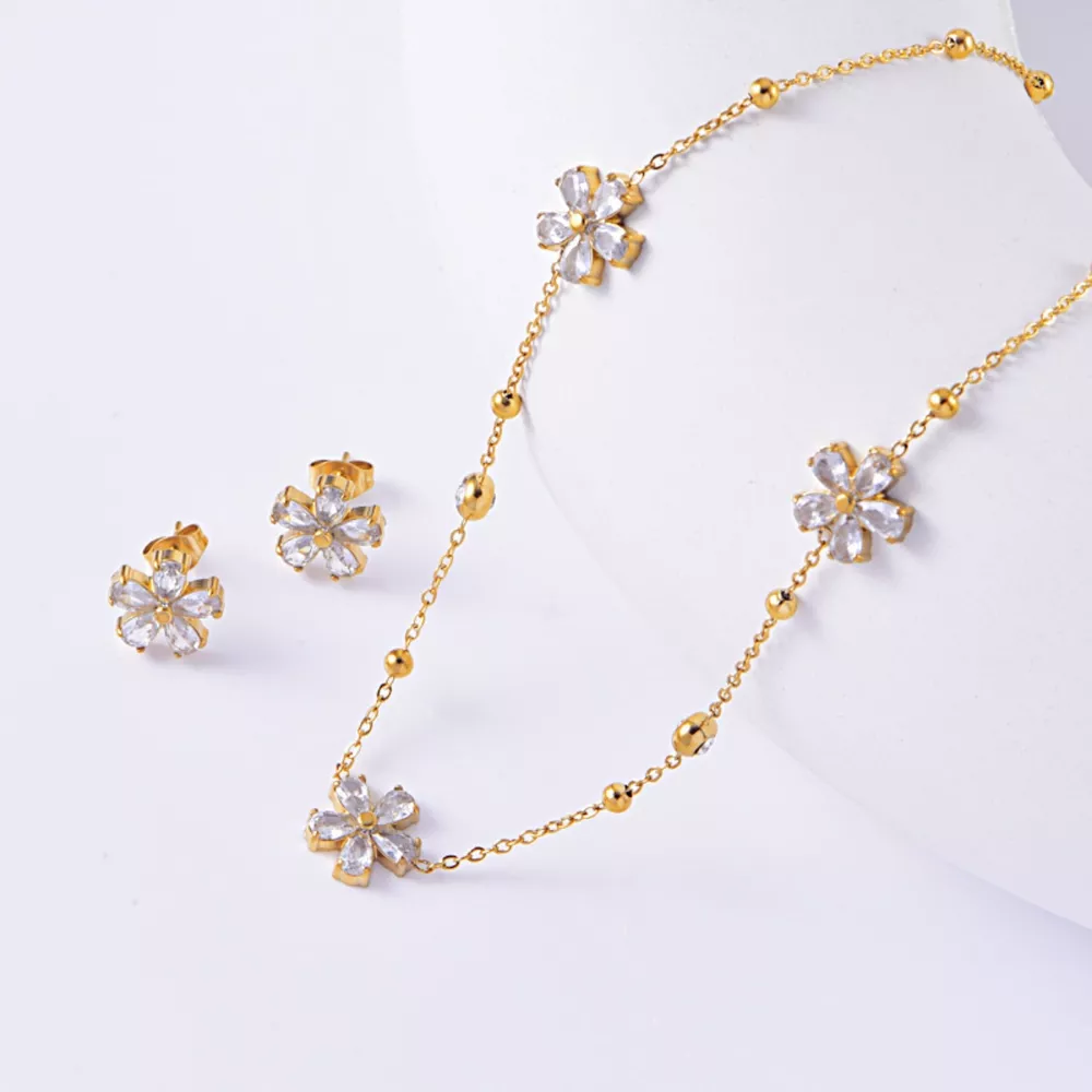18K Gold-Plated Flower Jewelry Set, image 2