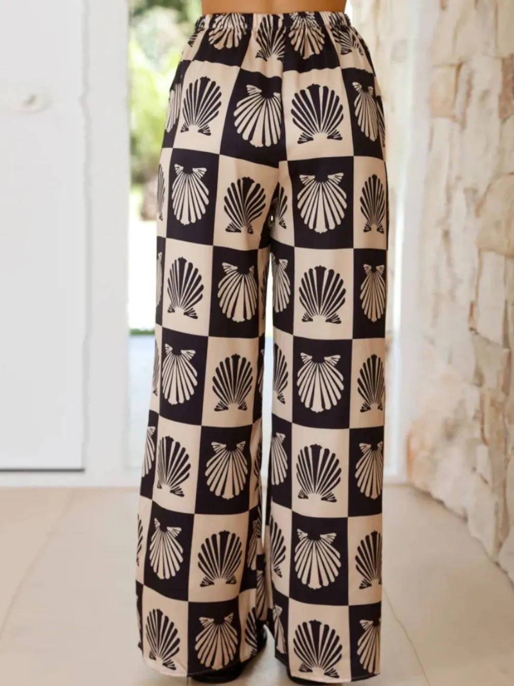 Printed Collared Neck Top and Wide Leg Pants Set, image 9