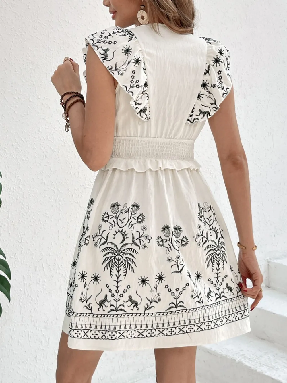 Smocked Ruffled Cap Sleeve Mini Dress, image 3