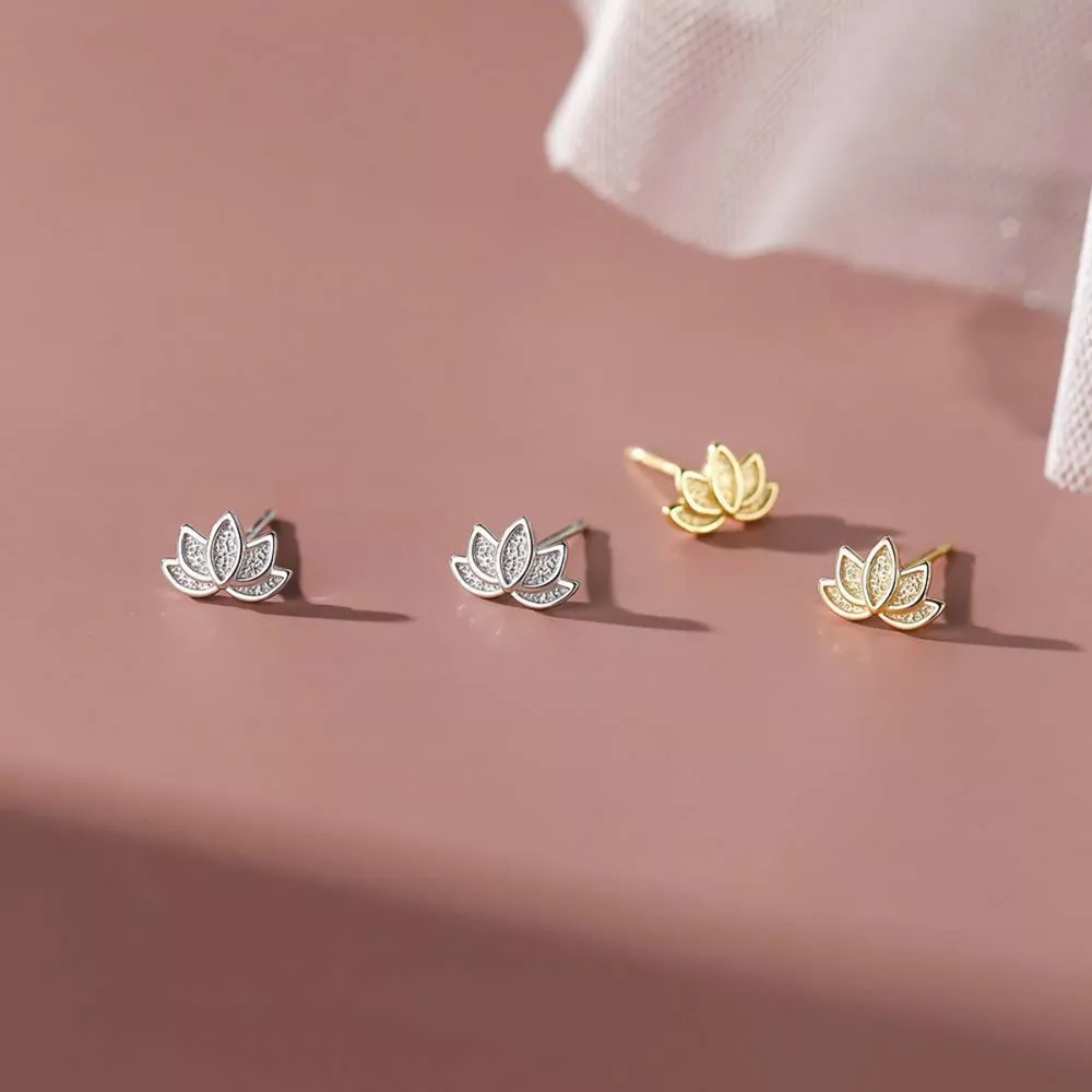 Lotus Flower Stud Earrings, image 3