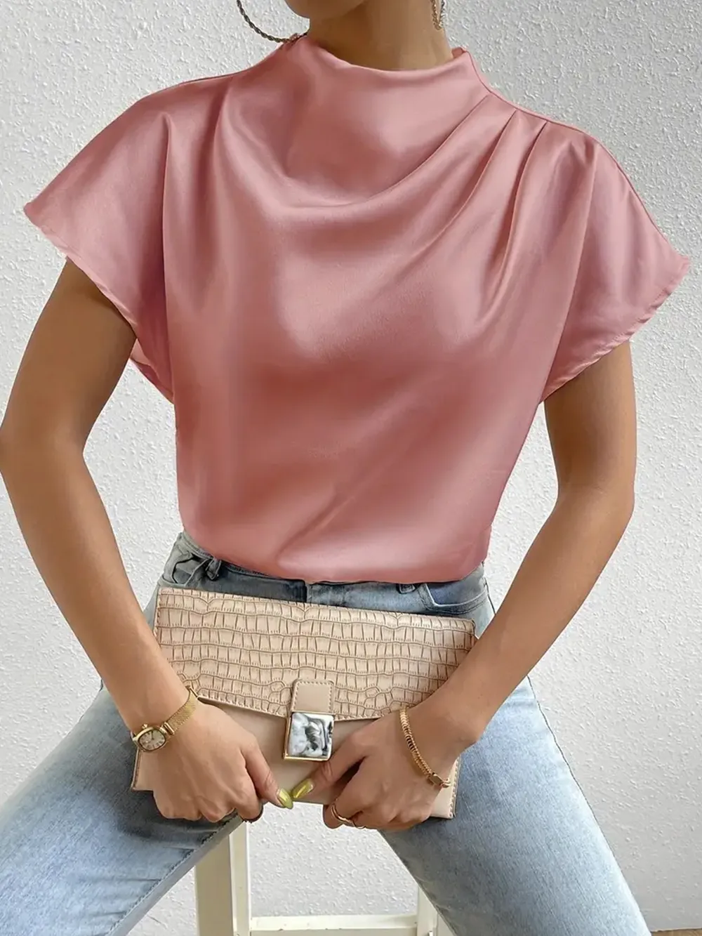 Mock Neck Short Sleeve Blouse, image 15
