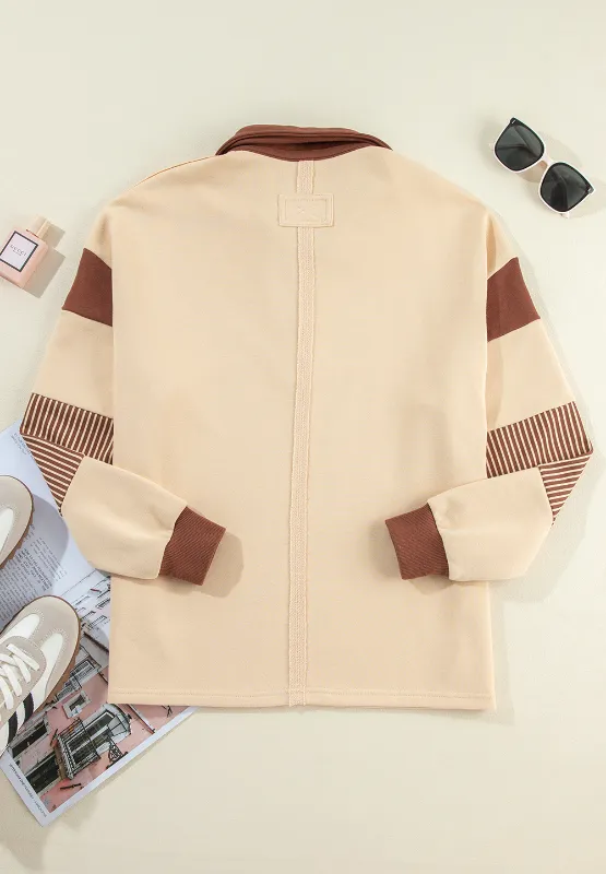 Color Block Johnny Collar Long Sleeve Sweatshirt, image 9
