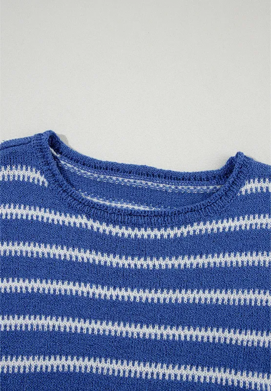 Striped Round Neck Dropped Shoulder Sweater, image 6