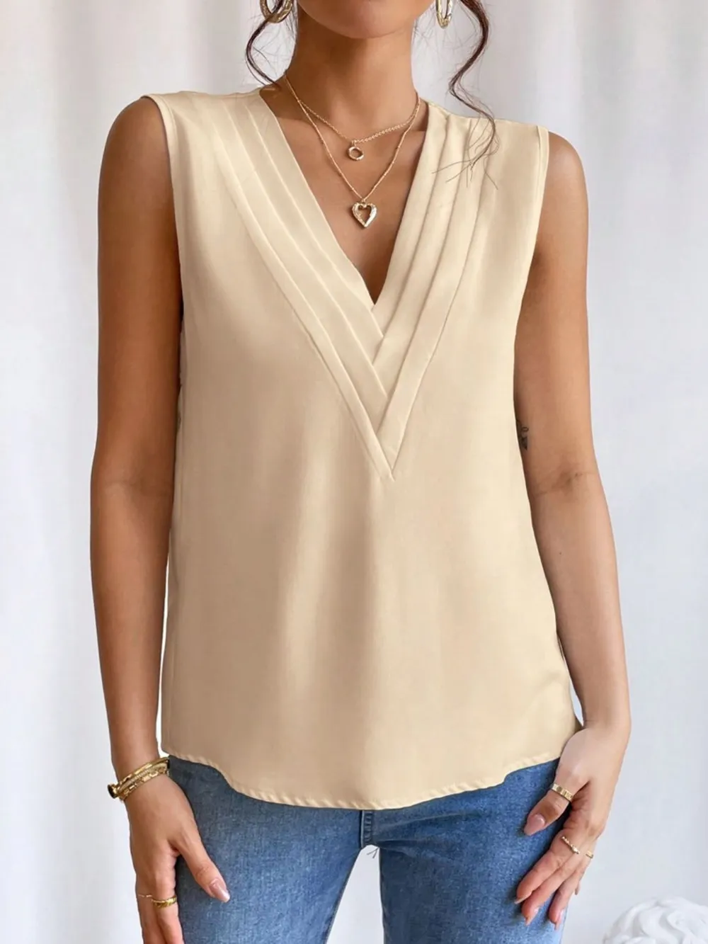 V-Neck Pleated Sleeveless Cami Tank Top, image 12