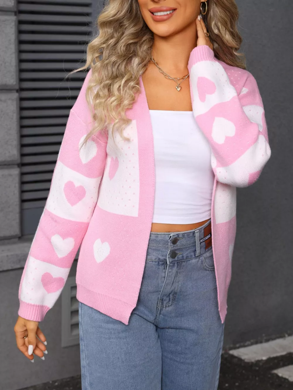 Valentine's Day Heart Pattern Knit Cardigan, image 2