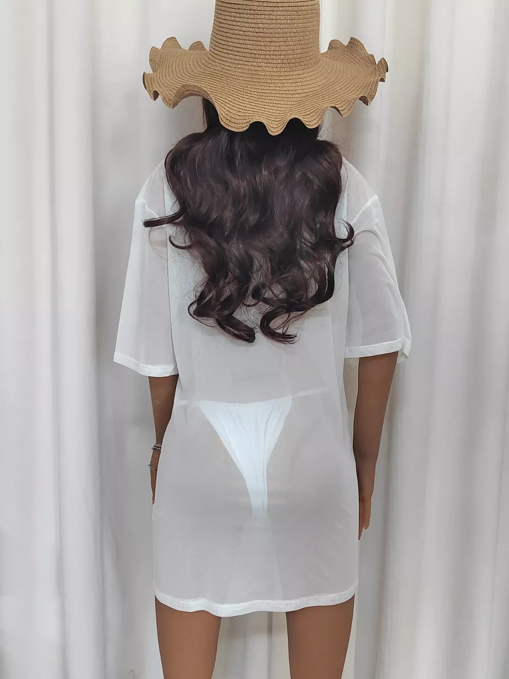 Mesh Boat Neck Half Sleeve Cover Up, image 5