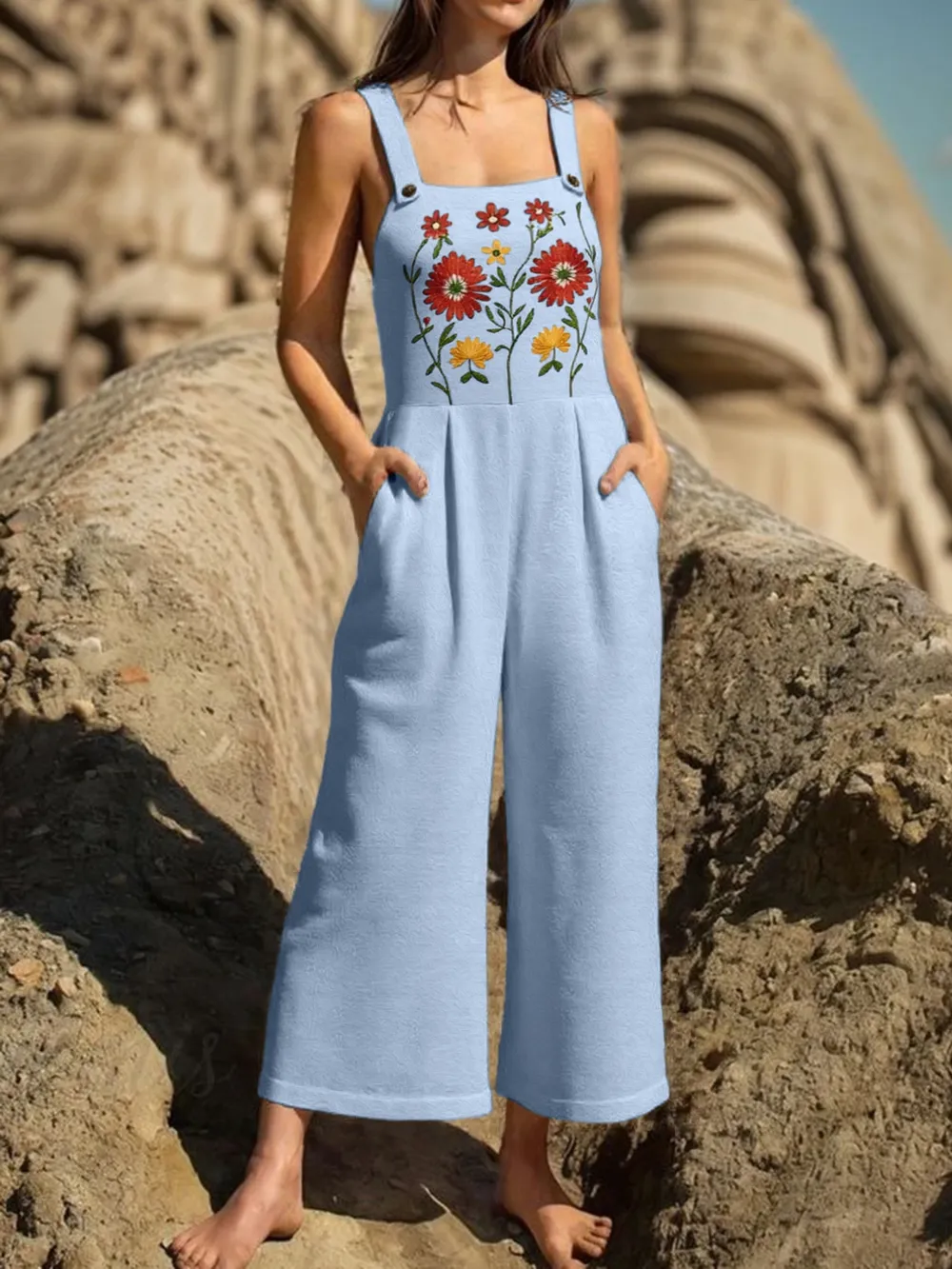 Floral Embroidered Wide Leg Jumpsuit, image 9