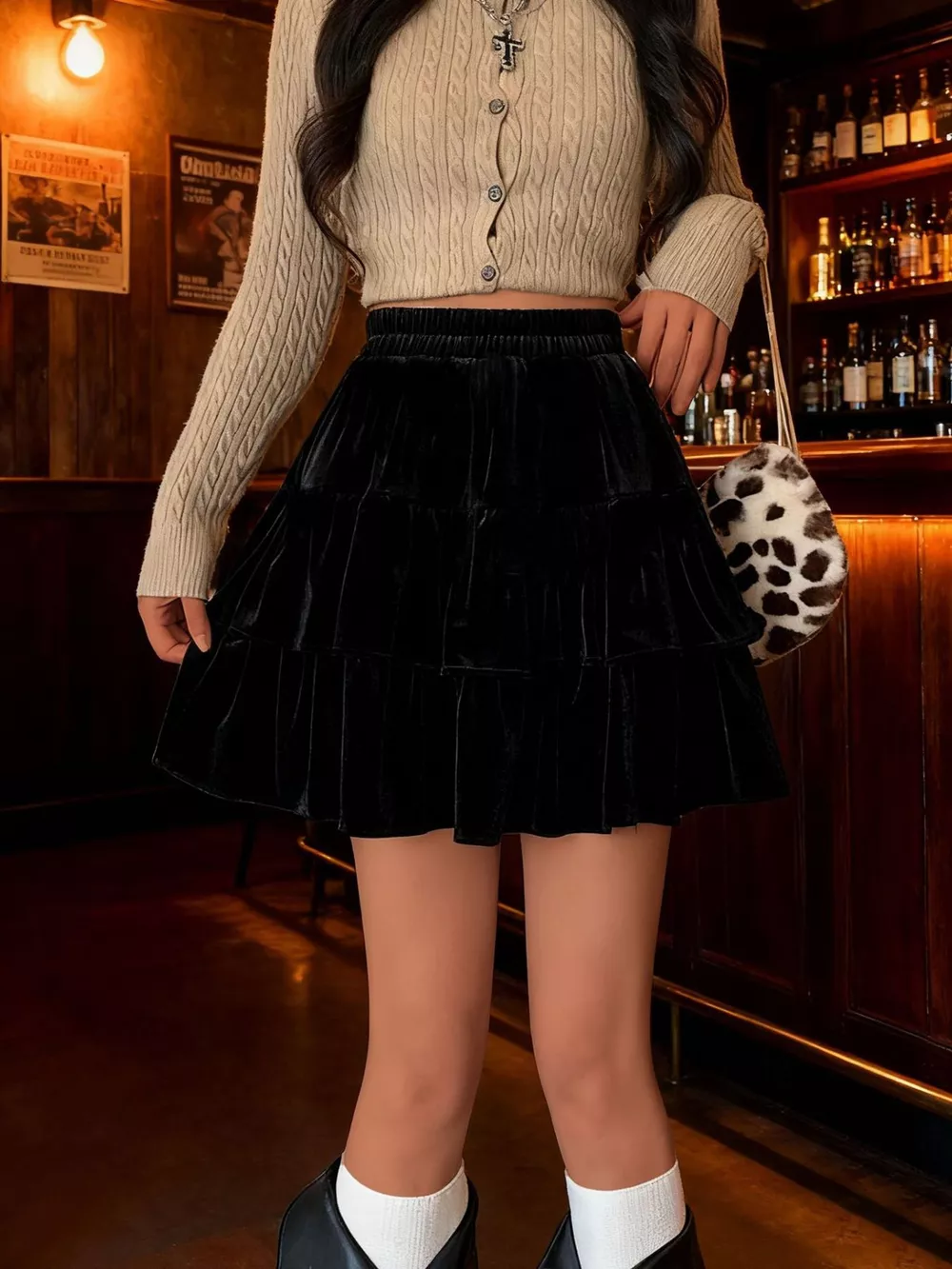 Velvet Layered Mini Skirt, image 2