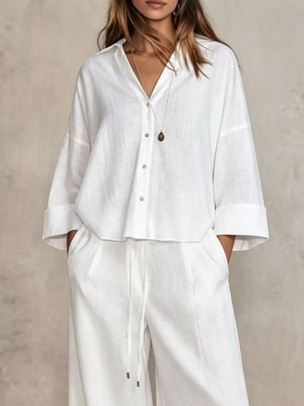 Full Size Button-Down Shirt and Wide-Leg Pants Set Plus Size, image 20