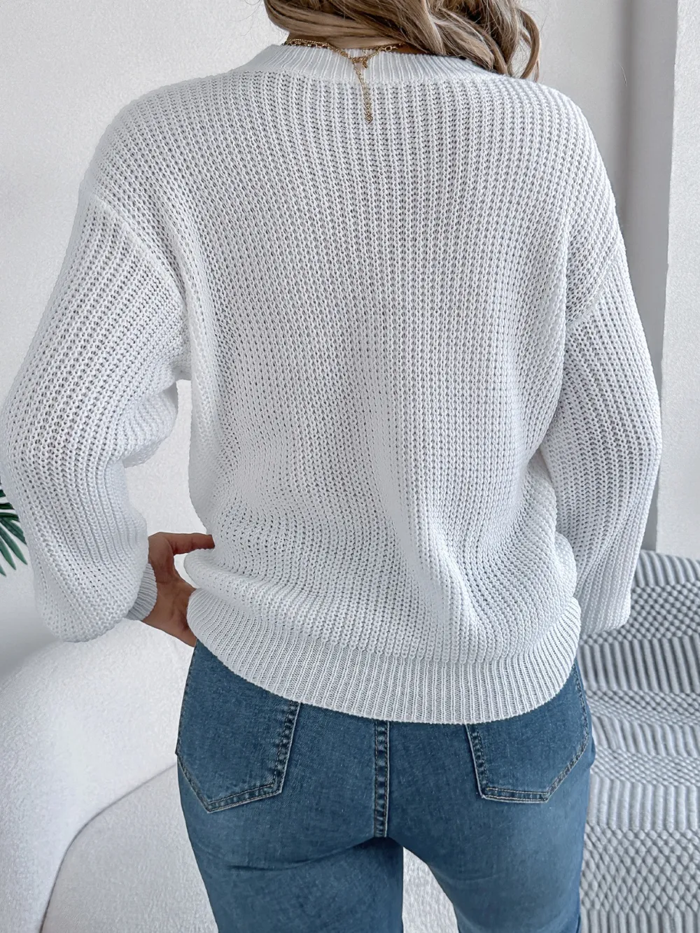 LOVE Heart Round Neck Dropped Shoulder Sweater, image 9