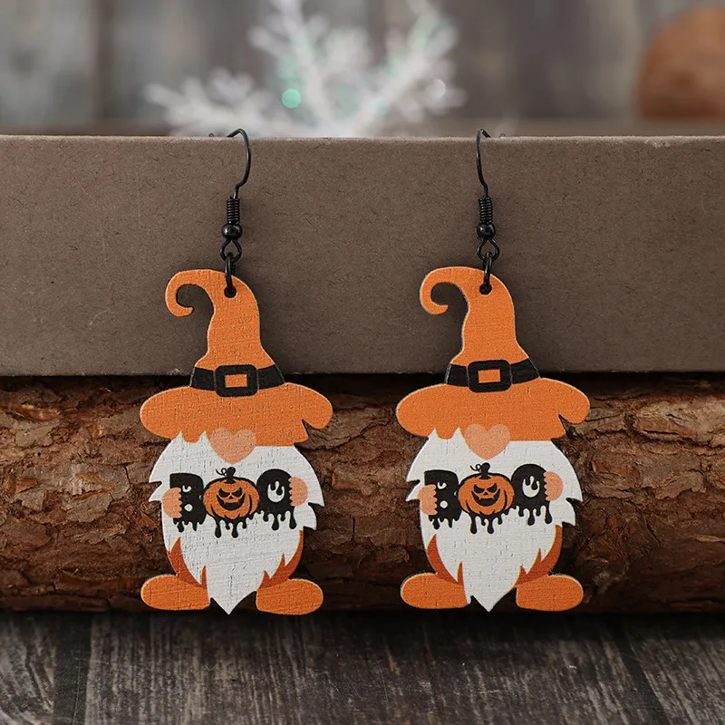 Wooden Dwarfs Pumpkin Dangle Earrings, image 3