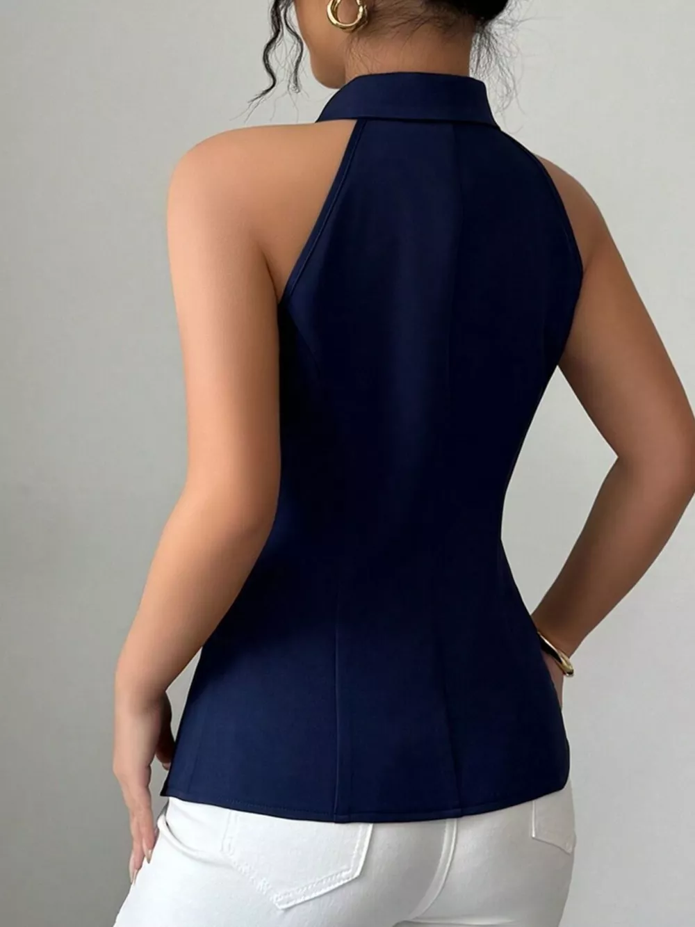 Sleeveless Lapel Collar Button-Down Vest, image 6