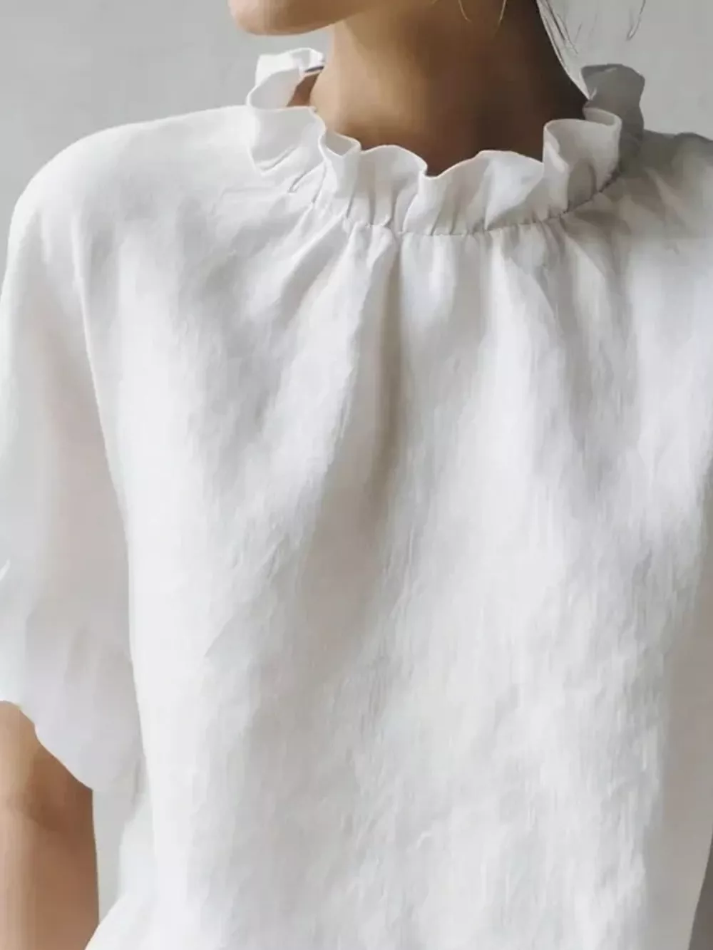 Full Size Ruffled Neck Half Sleeve Blouse Plus Size, image 3