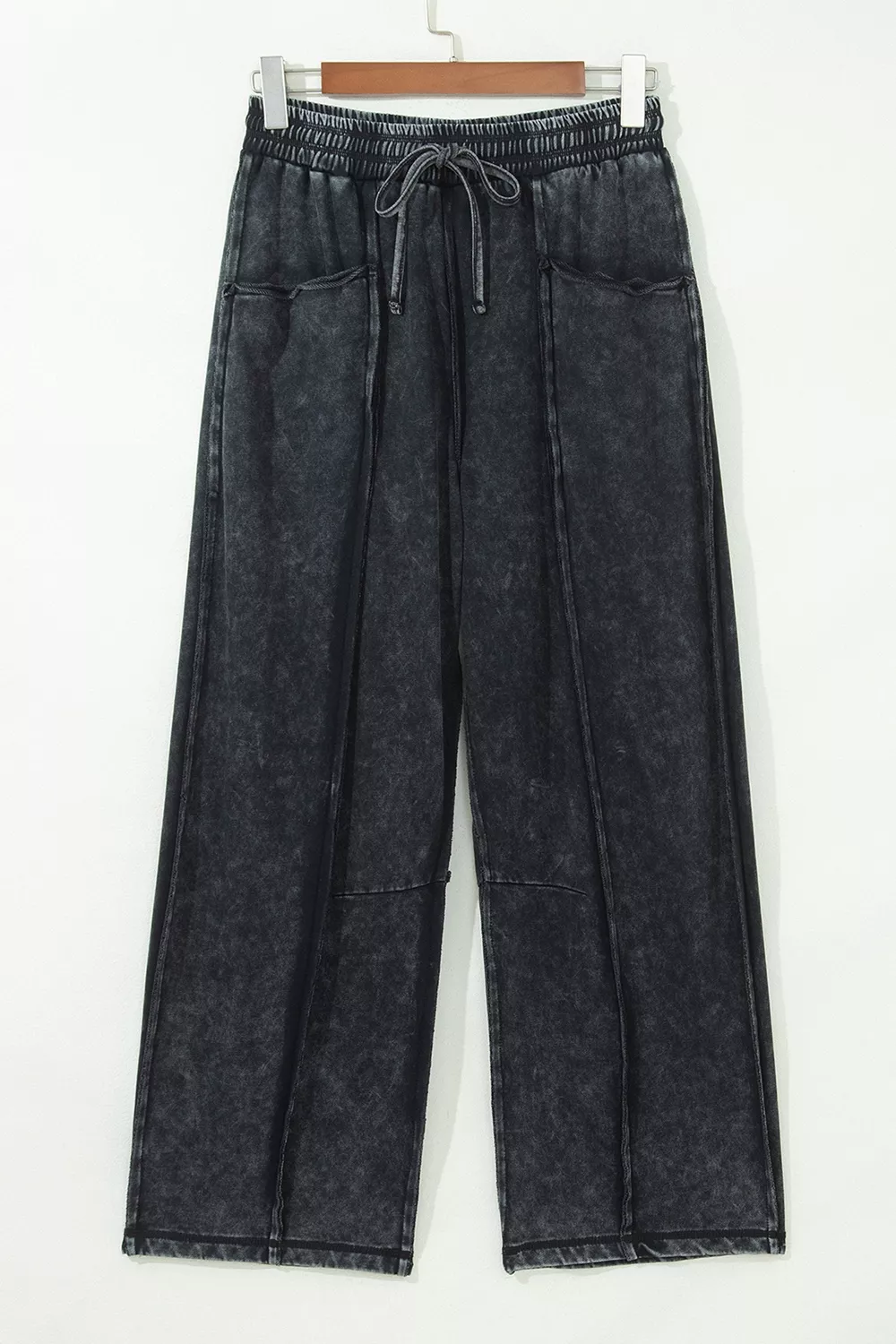 Mineral Wash Raw Seam Drawstring Elastic Waist Barrel Pants, image 4