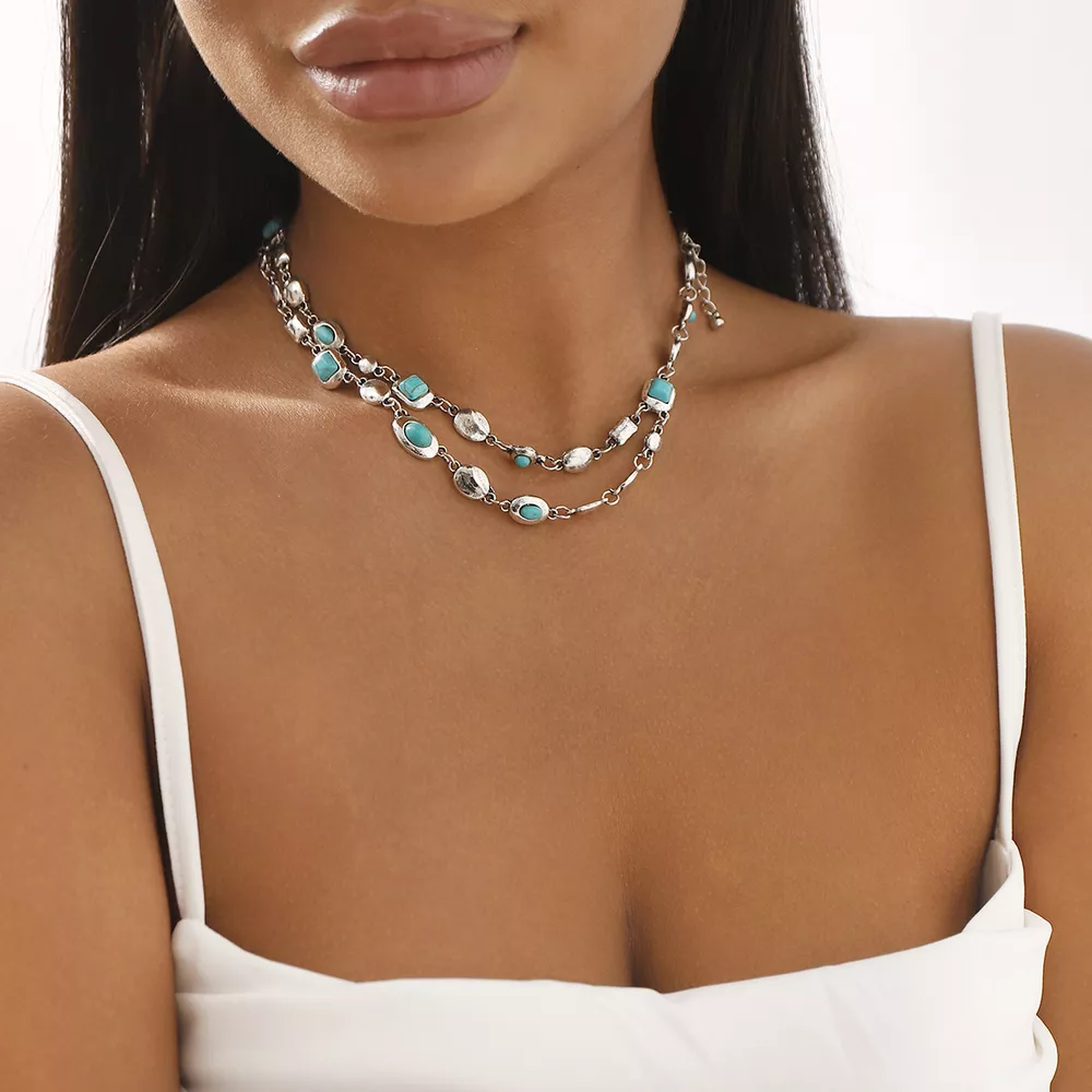 Vintage Multi-Gemstone Double Layered Necklace, image 6