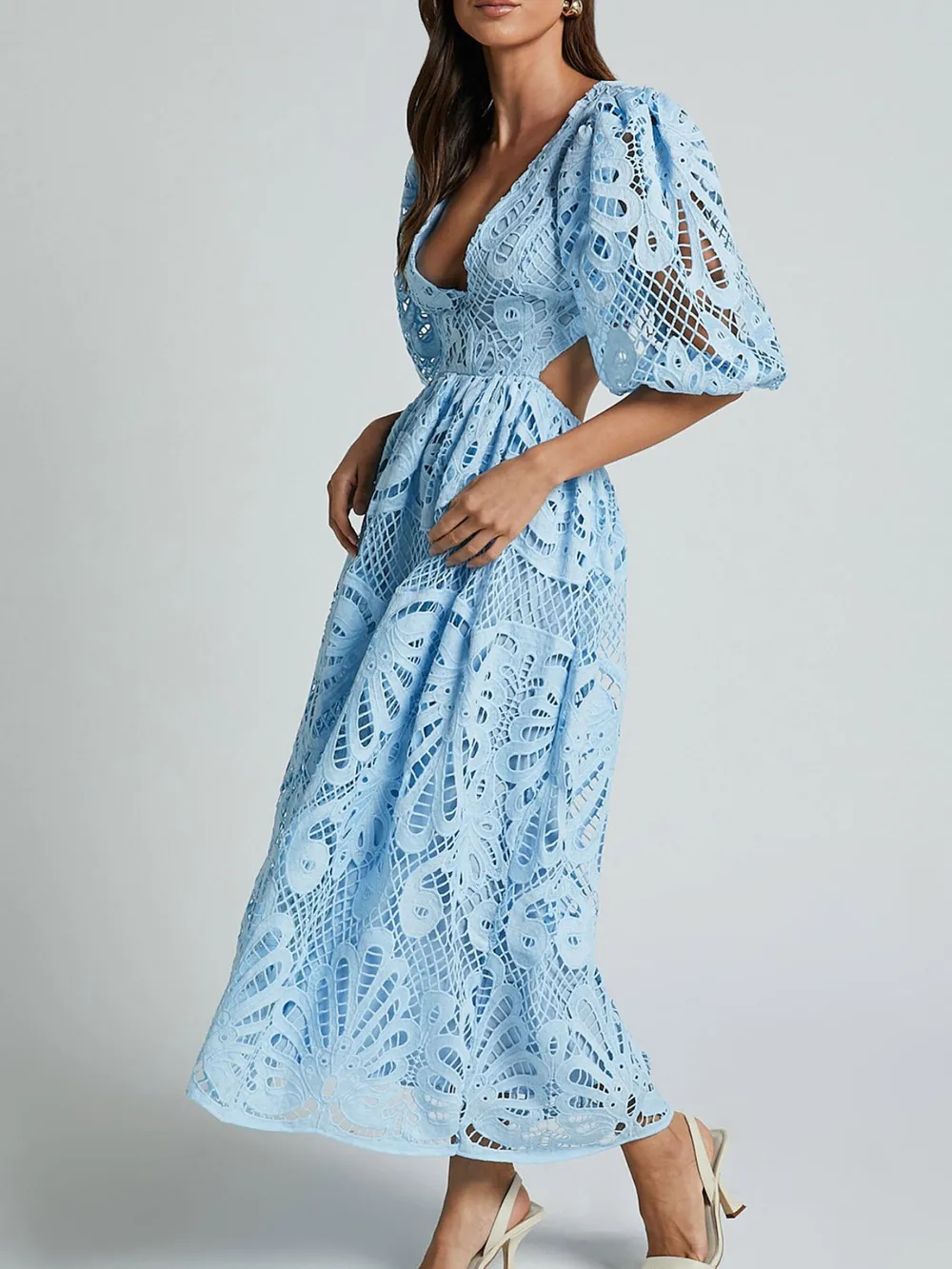 Cutout Back Lace Crochet V-Neck Dress, image 6