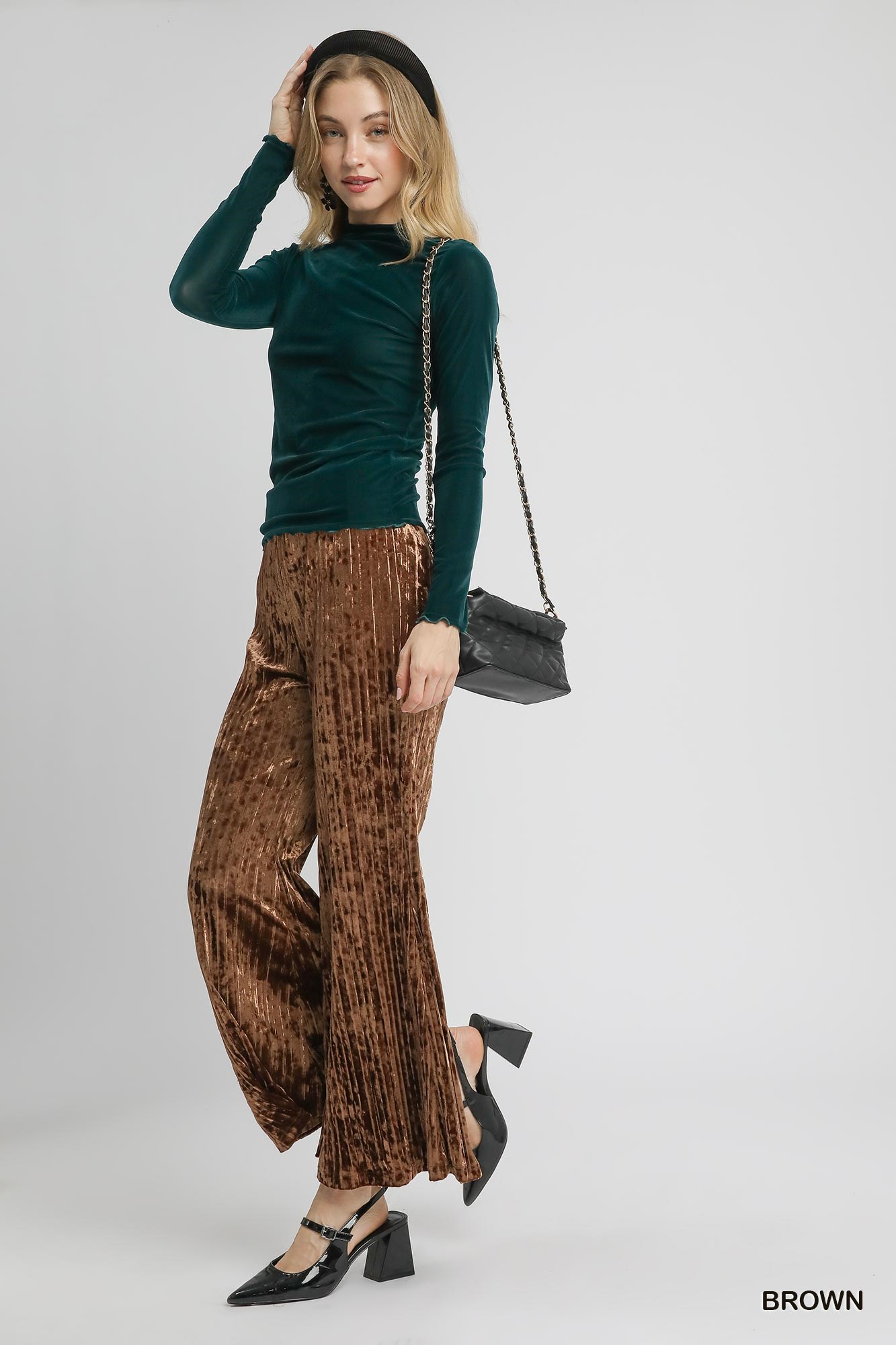 Velvet Pleated Wide Leg Pants, image 2