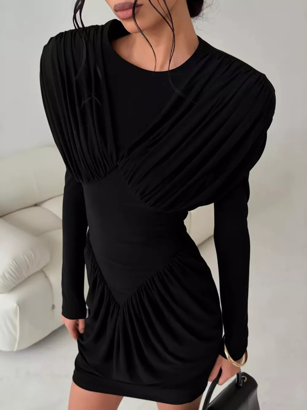 Ruched Long Sleeve Bodycon Mini Dress