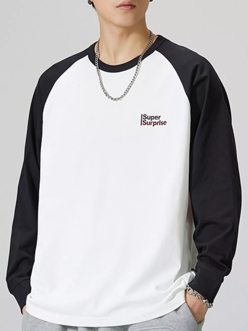 Men's Plus Size Round Neck Raglan Sleeve T-Shirt, image 7