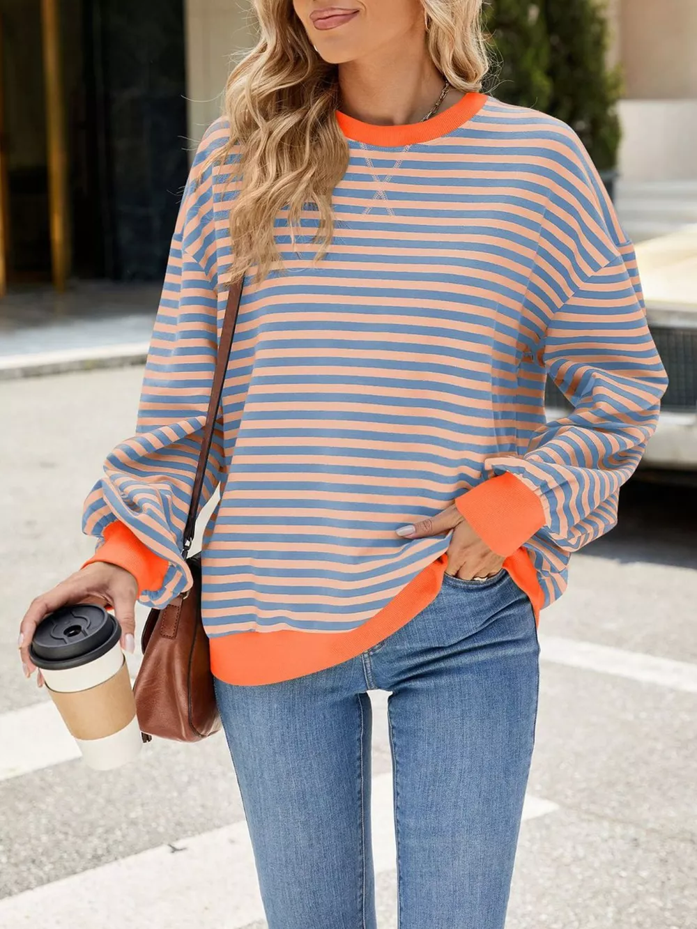 Striped Crew Neck Long Sleeve Sweatshirt, image 16