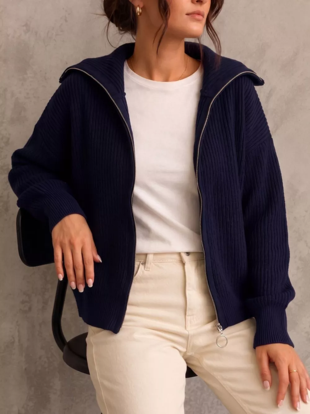 Zip Up Dropped Shoulder Cardigan, image 13