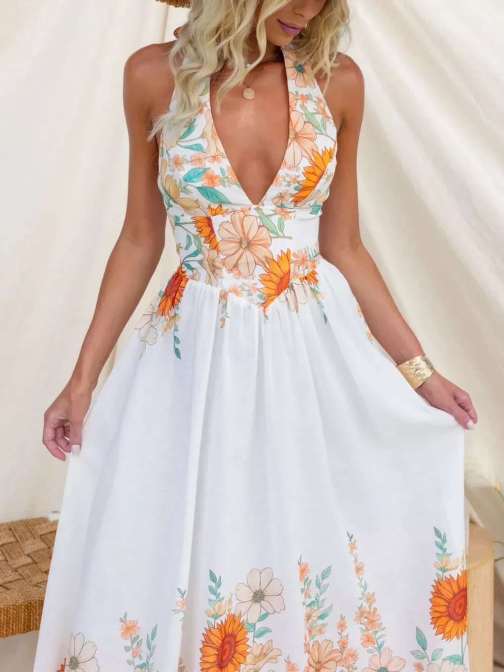 Floral Print Halter Neck Maxi Dress, image 2