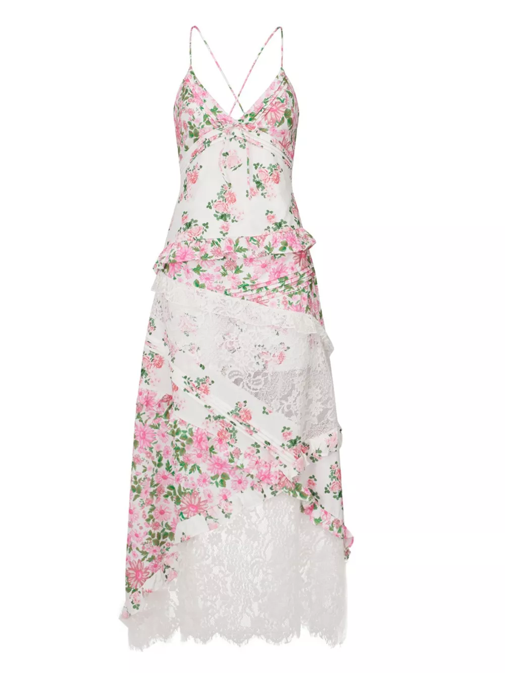 Lace Floral Print Ruffle Trim Maxi Dress, image 15
