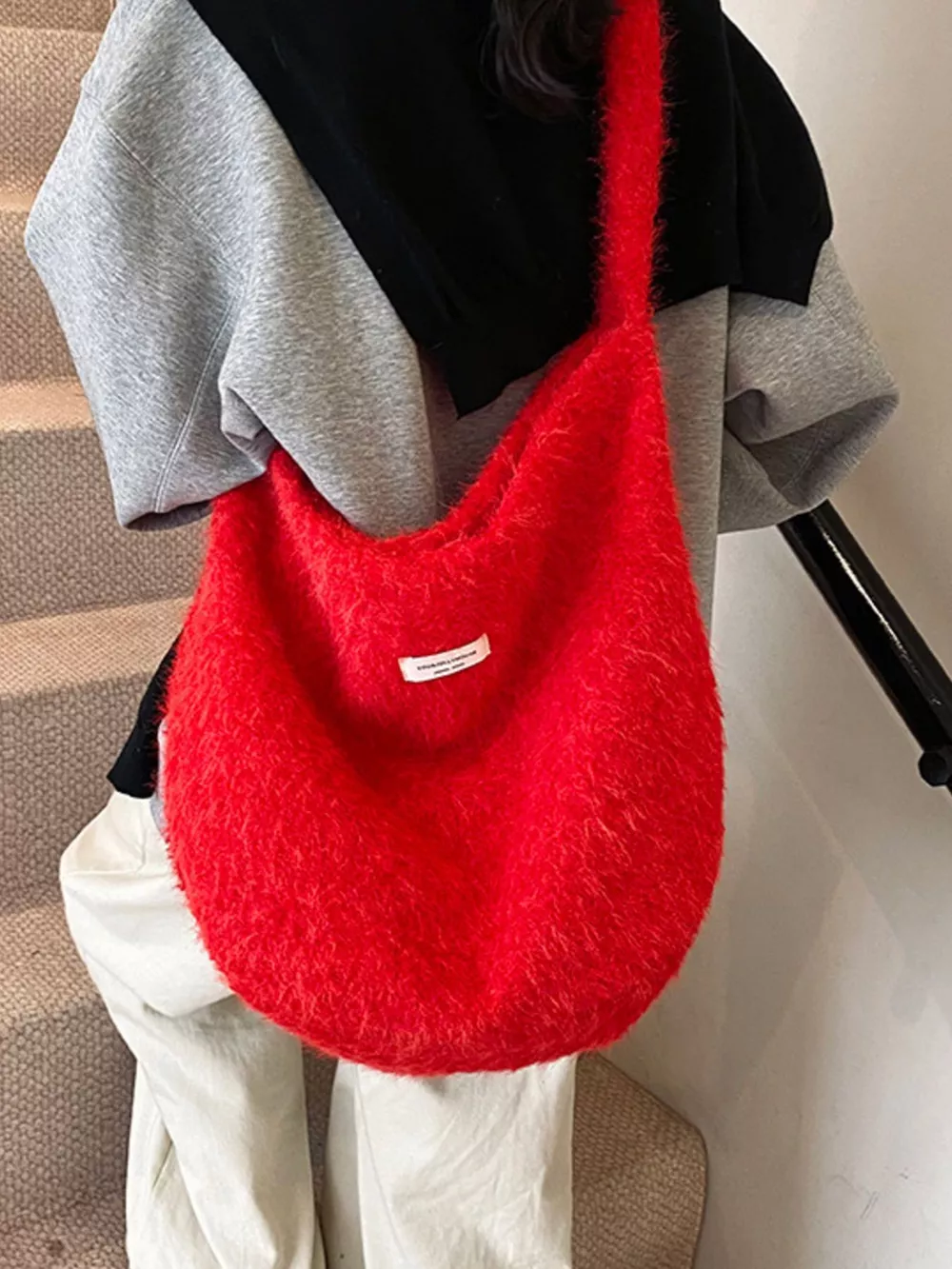 Fuzzy Solid Color Crossbody Bag, image 3
