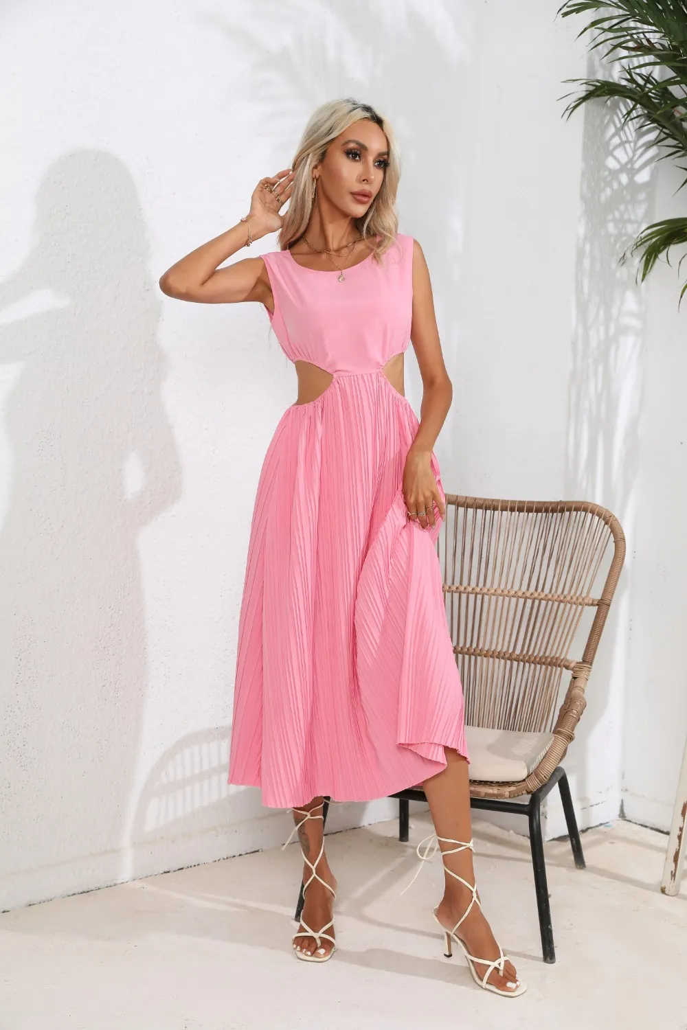 Cutout Ruched Round Neck Tank Dress, image 3