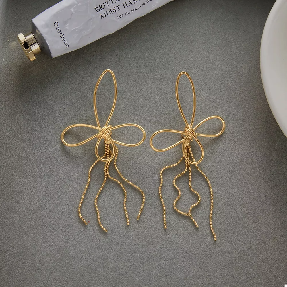 18K Gold-Plated Tassel Bow Earrings, image 2