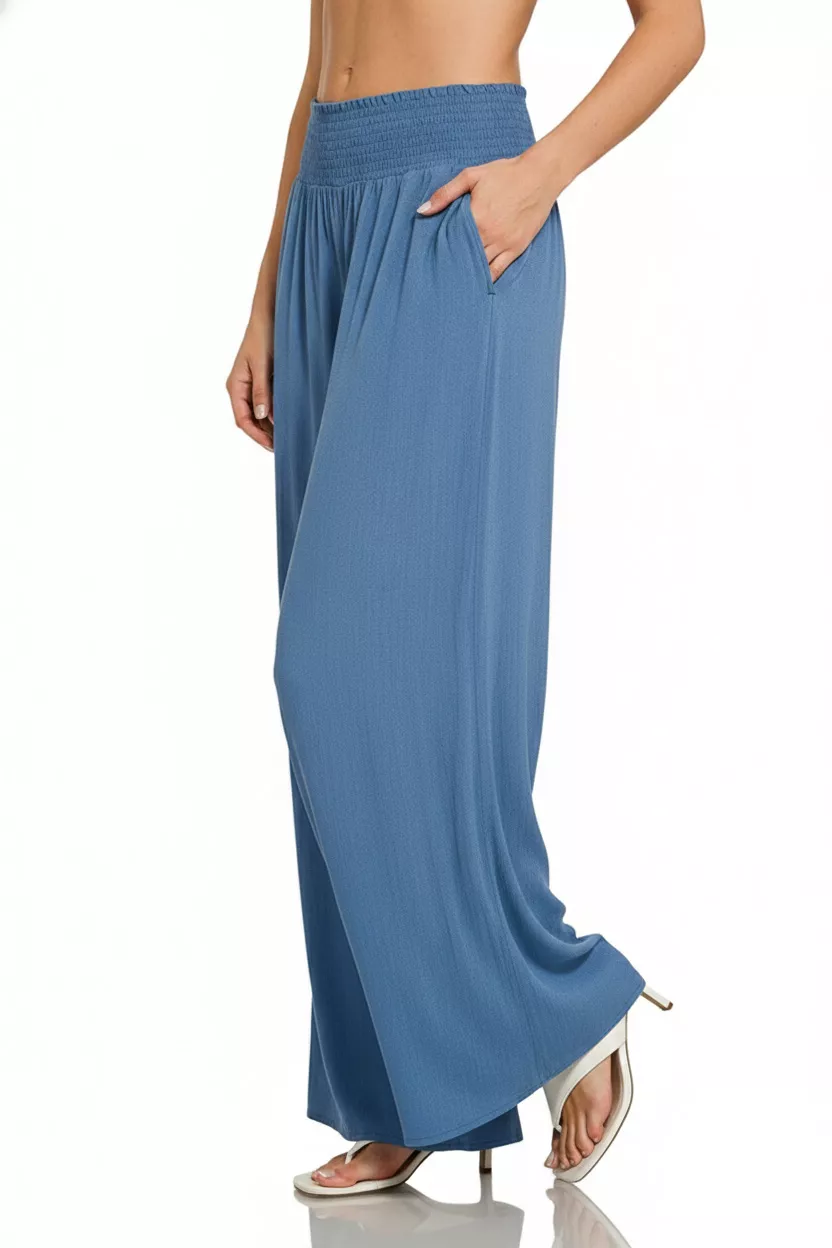 Smocked Waistband Wide Leg Lounge Pants, image 3